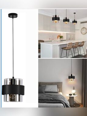 Pendant Light 7 Inch Adjustable Mini Glass Hanging Light (Matte Black)